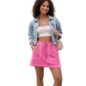 GAP Stretch Pink Mini Skirt Drawstring Cotton Spandex Size Large